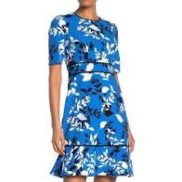 Maggy London Floral Fitted Flare Blue Dress 0 - Picture 2 of 14
